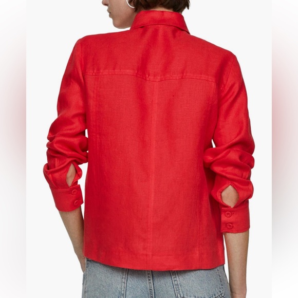 Mango Linen Button Up Shirt Coral Red 8 - Picture 2 of 5